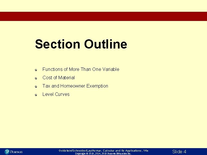 Section Outline q Functions of More Than One Variable q Cost of Material q