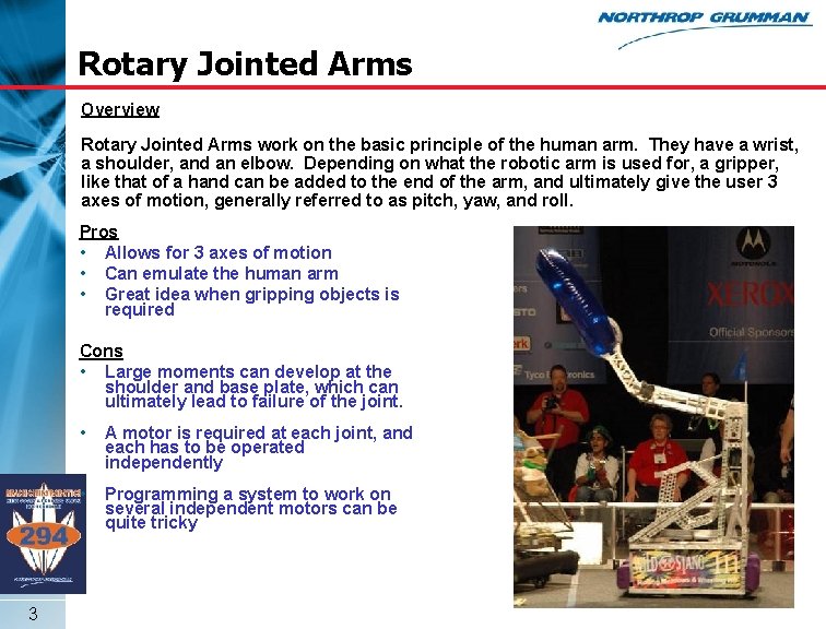 Rotary Jointed Arms Overview Rotary Jointed Arms work on the basic principle of the