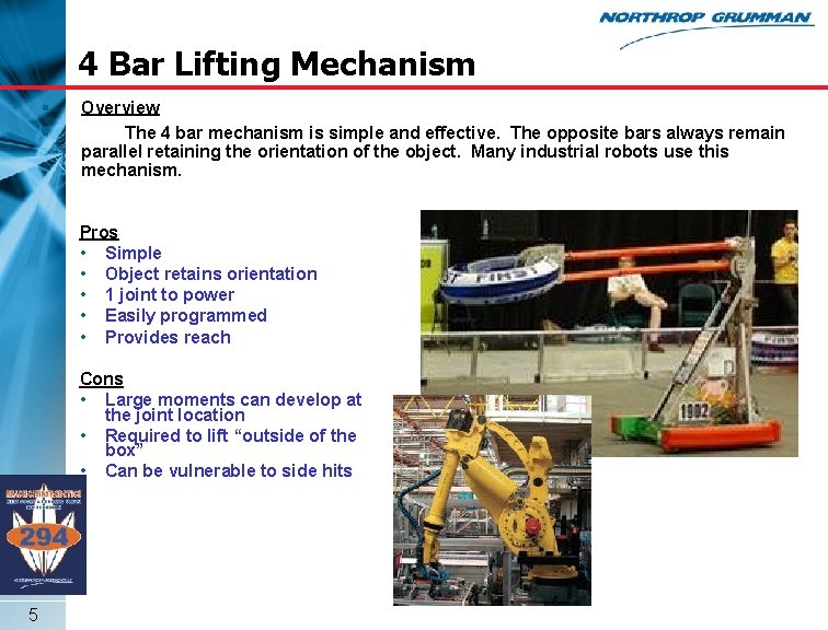 4 Bar Lifting Mechanism § § Overview The 4 bar mechanism is simple and