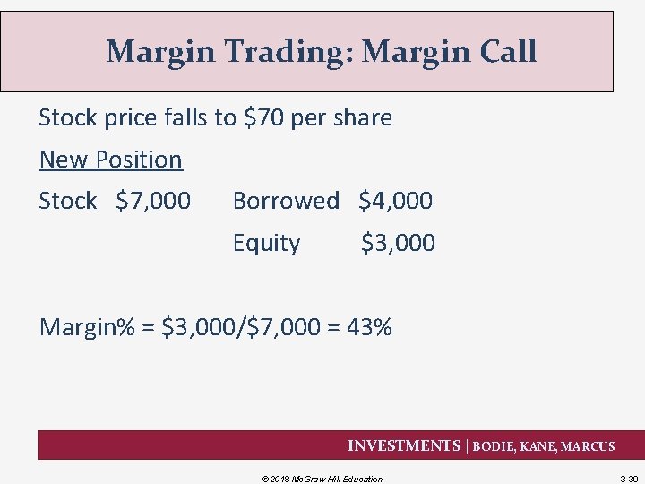 Margin Trading: Margin Call Stock price falls to $70 per share New Position Stock