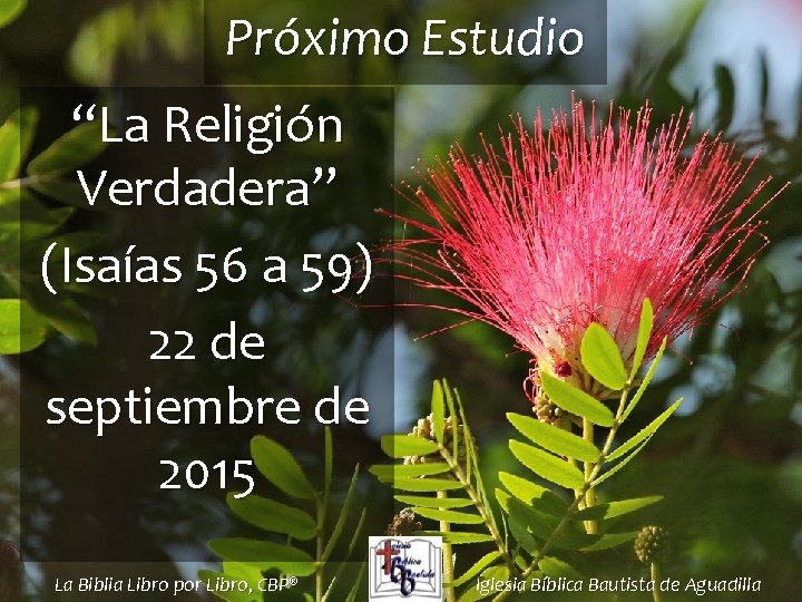 Próximo Estudio “La Religión Verdadera” (Isaías 56 a 59) 22 de septiembre de 2015