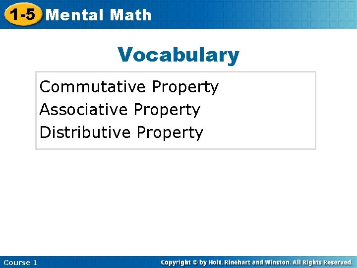 1 -5 Mental Insert Lesson Math Title Here Vocabulary Commutative Property Associative Property Distributive