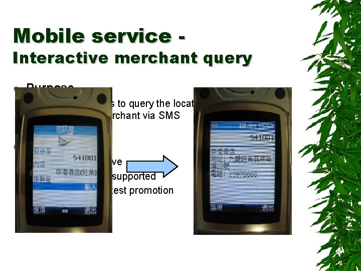 Mobile service - Interactive merchant query Purpose – Allow customers to query the location