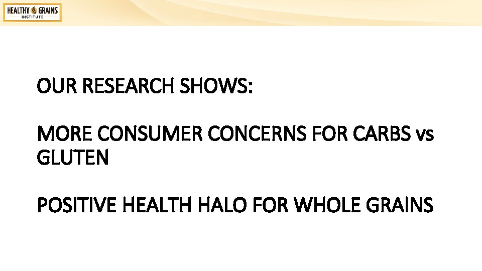 OUR RESEARCH SHOWS: MORE CONSUMER CONCERNS FOR CARBS vs GLUTEN POSITIVE HEALTH HALO FOR