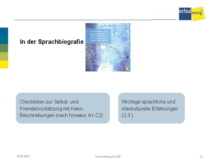 In der Sprachbiografie Checklisten zur Selbst- und Fremdeinschätzung mit Kann. Beschreibungen (nach Niveaus A