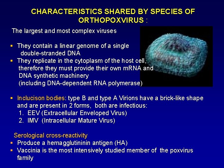 CHARACTERISTICS SHARED BY SPECIES OF ORTHOPOXVIRUS : The largest and most complex viruses §
