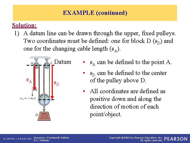 EXAMPLE (continued) Solution: 1) A datum line can be drawn through the upper, fixed
