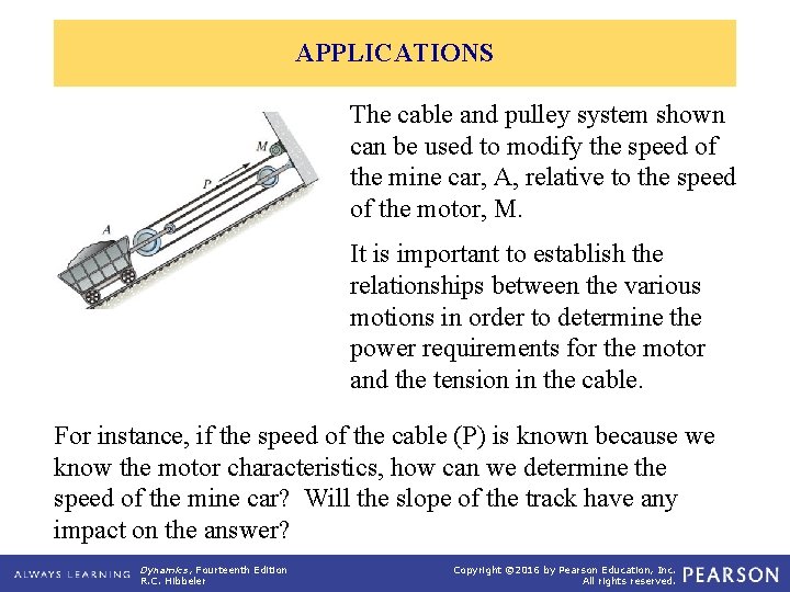 APPLICATIONS The cable and pulley system shown can be used to modify the speed