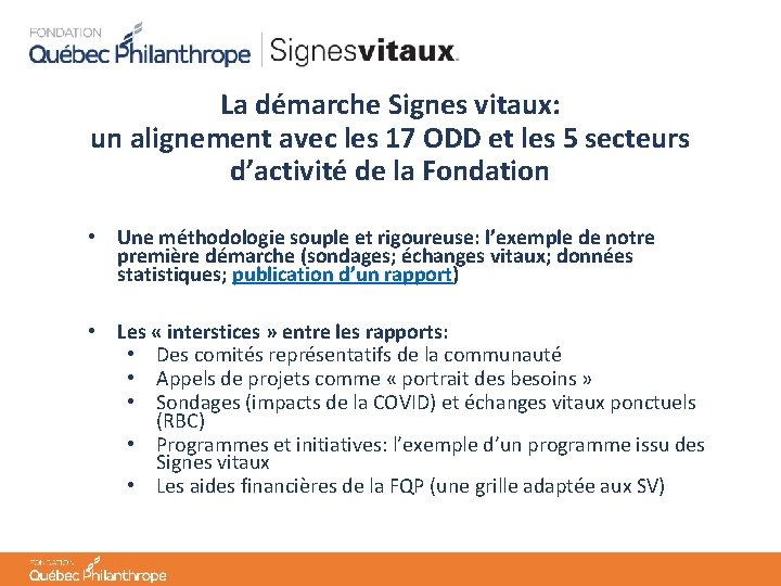 La démarche Signes vitaux: un alignement avec les 17 ODD et les 5 secteurs