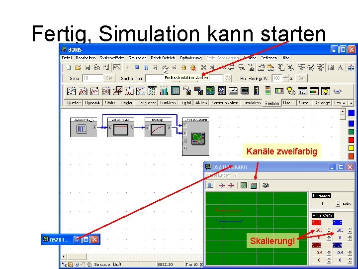 Fertig, Simulation kann starten Kanäle zweifarbig Skalierung! 