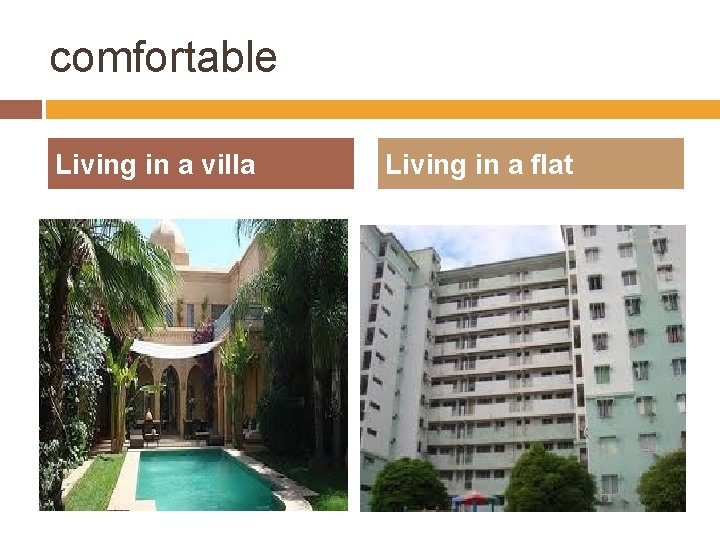 comfortable Living in a villa Living in a flat 