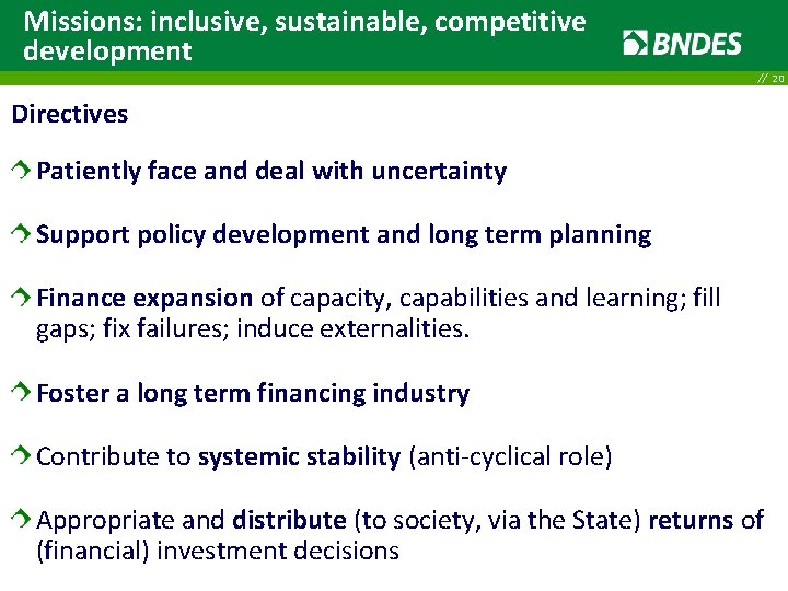Missions: inclusive, sustainable, competitive development // 20 Directives Patiently face and deal with uncertainty