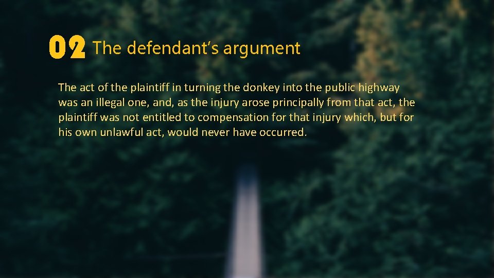 02 The defendant’s argument The act of the plaintiff in turning the donkey into