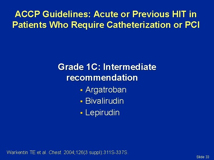 ACCP Guidelines: Acute or Previous HIT in Patients Who Require Catheterization or PCI Grade