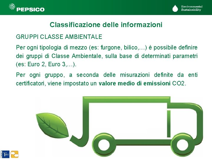 Classificazione delle informazioni GRUPPI CLASSE AMBIENTALE Per ogni tipologia di mezzo (es: furgone, bilico,