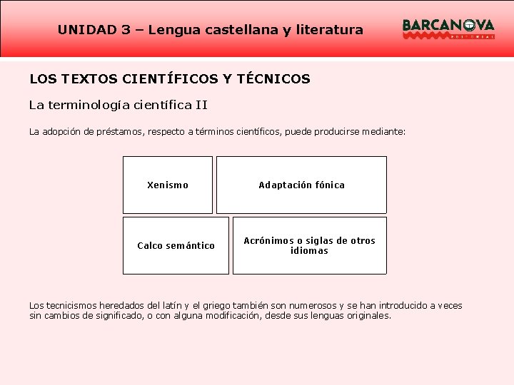 UNIDAD 3 – Lengua castellana y literatura LOS TEXTOS CIENTÍFICOS Y TÉCNICOS La terminología