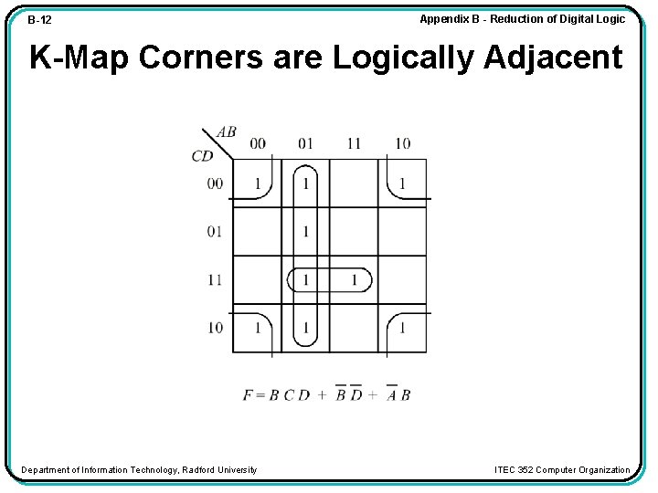 B-12 Appendix B - Reduction of Digital Logic K-Map Corners are Logically Adjacent Department