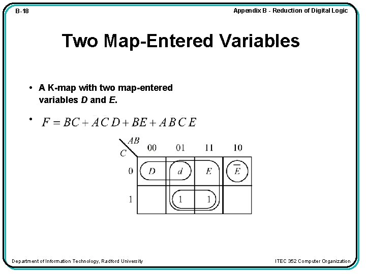 Appendix B - Reduction of Digital Logic B-18 Two Map-Entered Variables • A K-map