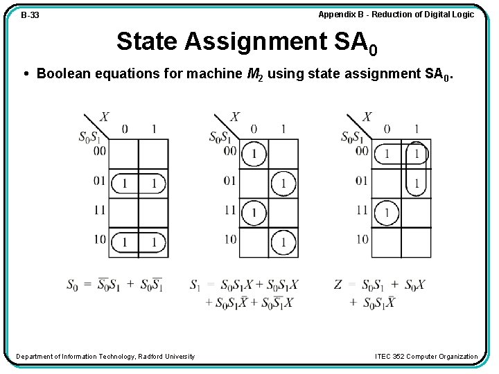 Appendix B - Reduction of Digital Logic B-33 State Assignment SA 0 • Boolean