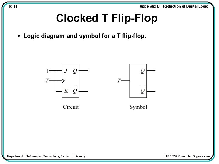 Appendix B - Reduction of Digital Logic B-41 Clocked T Flip-Flop • Logic diagram