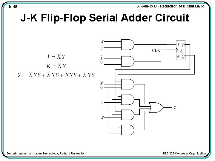 Appendix B - Reduction of Digital Logic B-46 J-K Flip-Flop Serial Adder Circuit Department