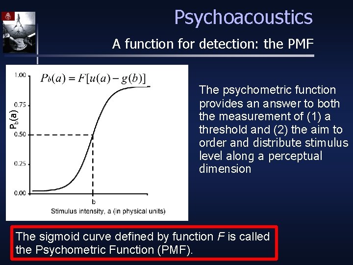 Psychoacoustics Pb(a) A function for detection: the PMF The psychometric function provides an answer