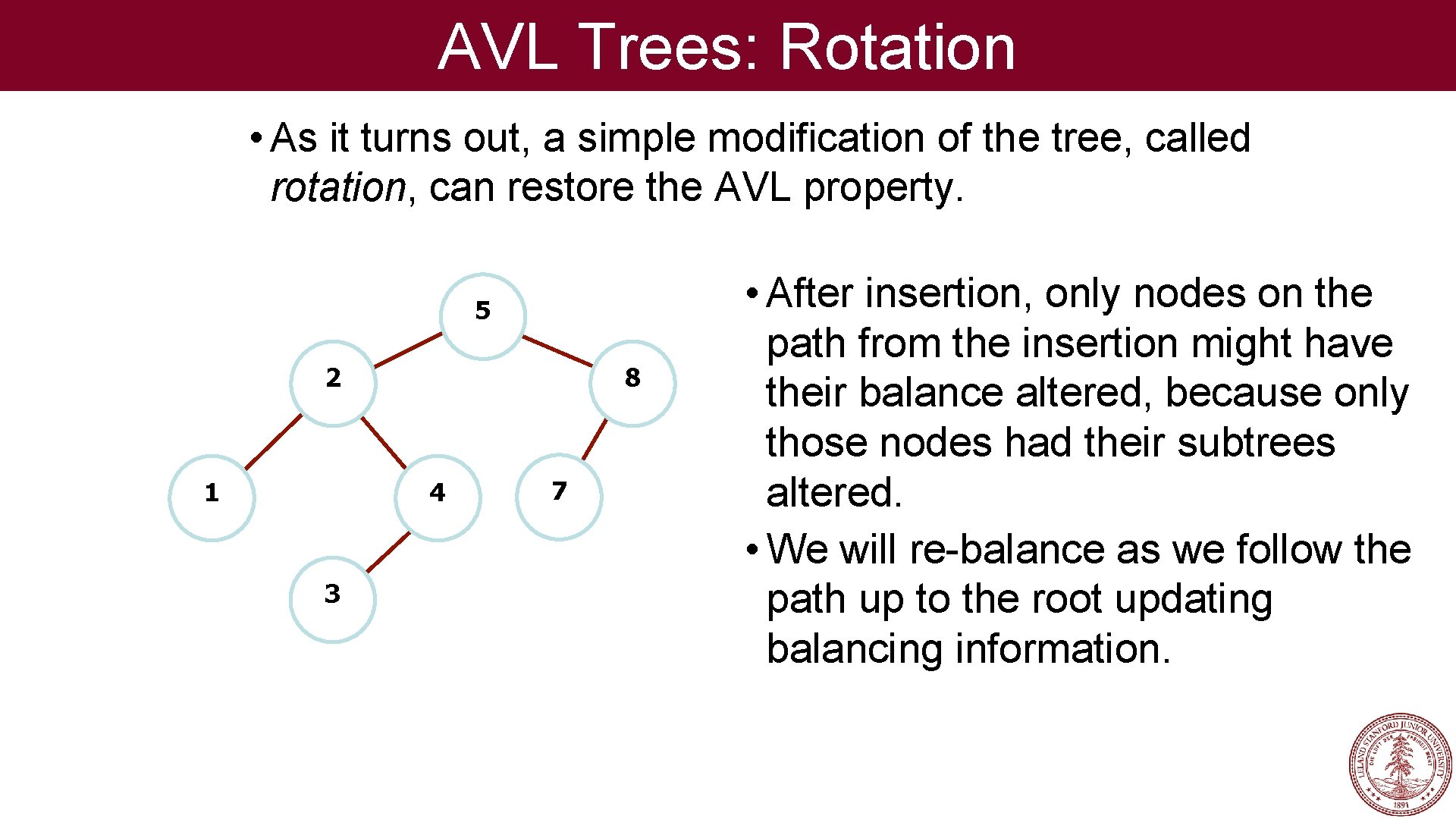 AVL Trees: Rotation • As it turns out, a simple modification of the tree,