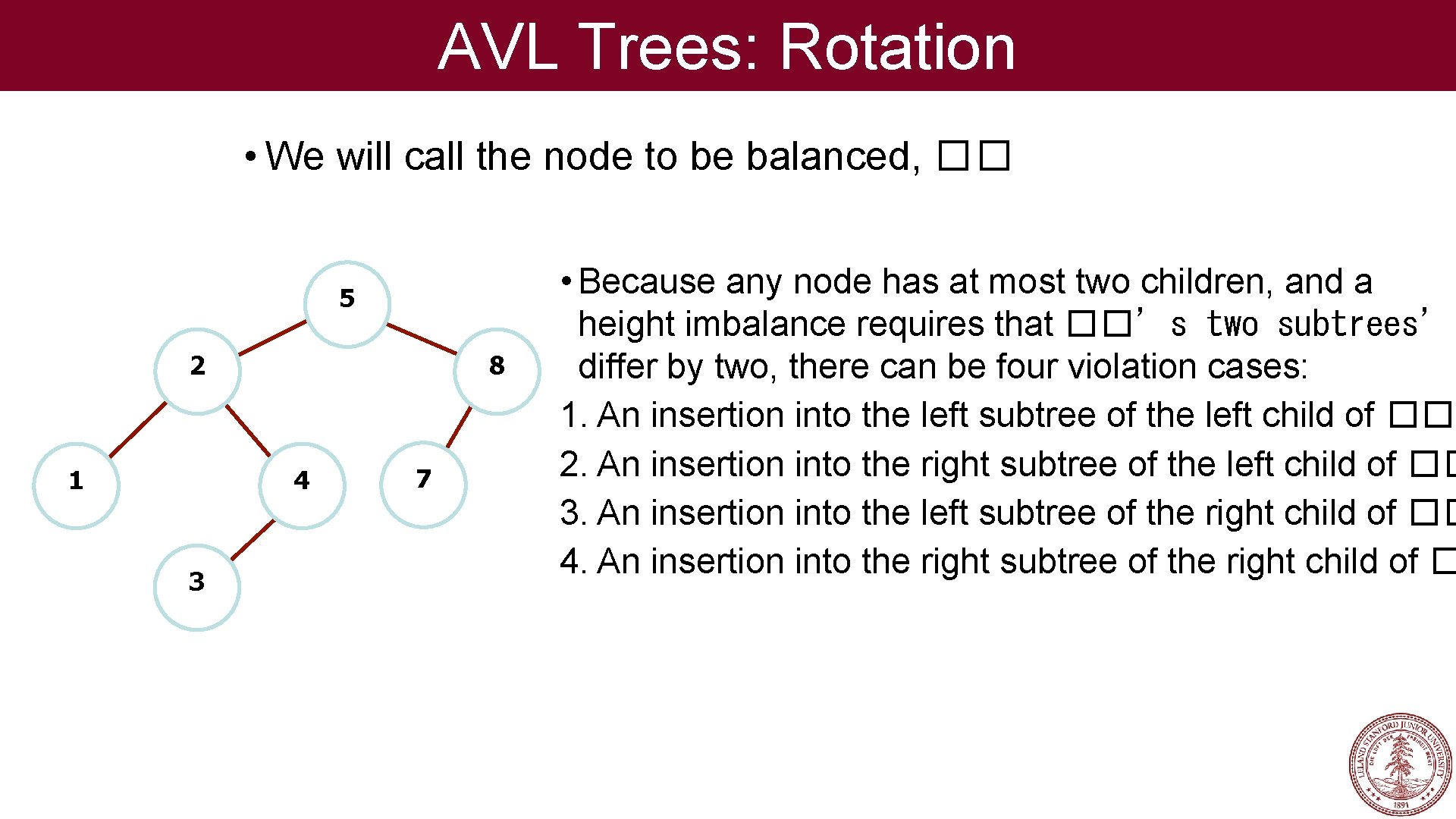 AVL Trees: Rotation • We will call the node to be balanced, �� 5
