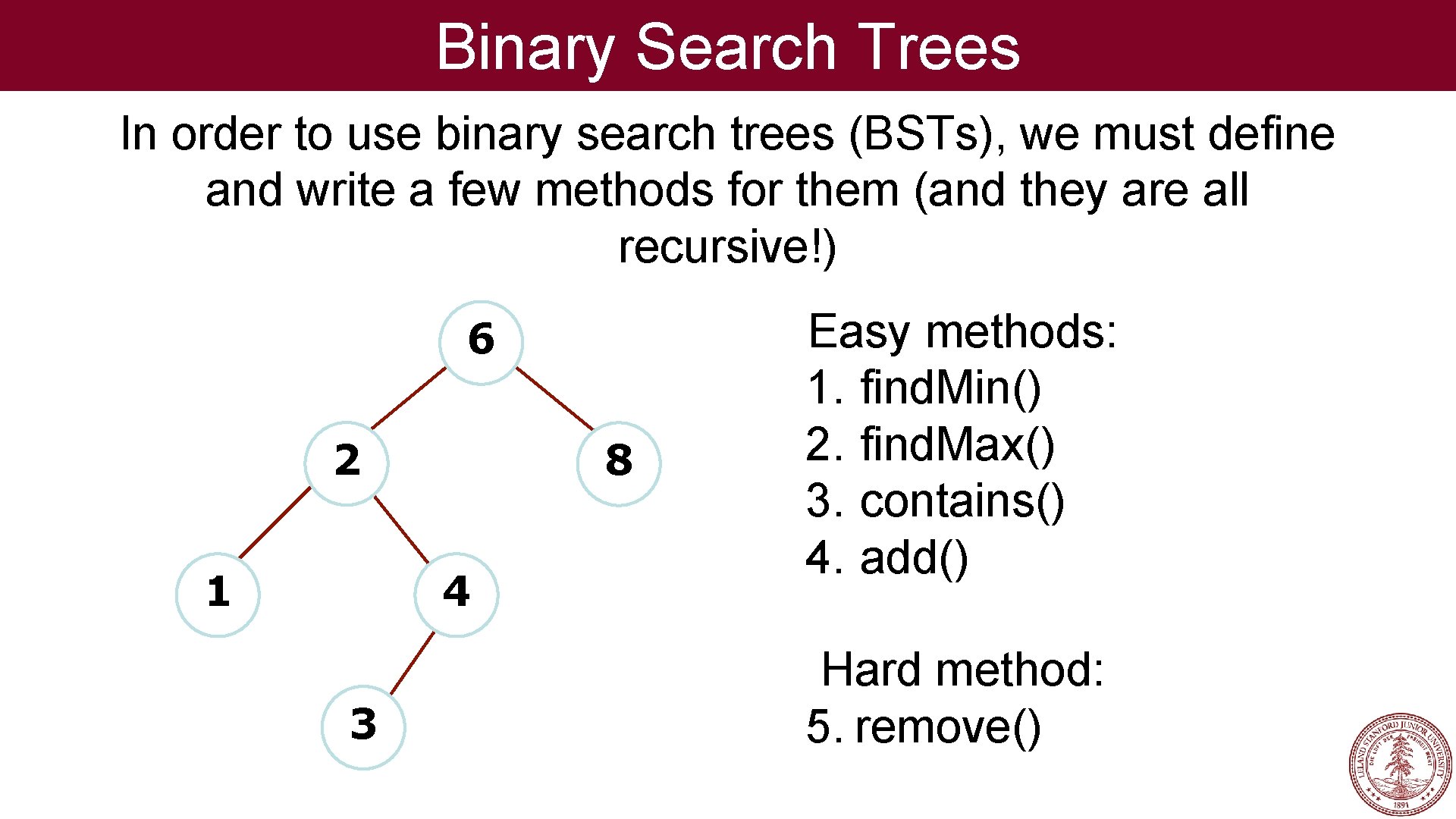 Binary Search Trees In order to use binary search trees (BSTs), we must define
