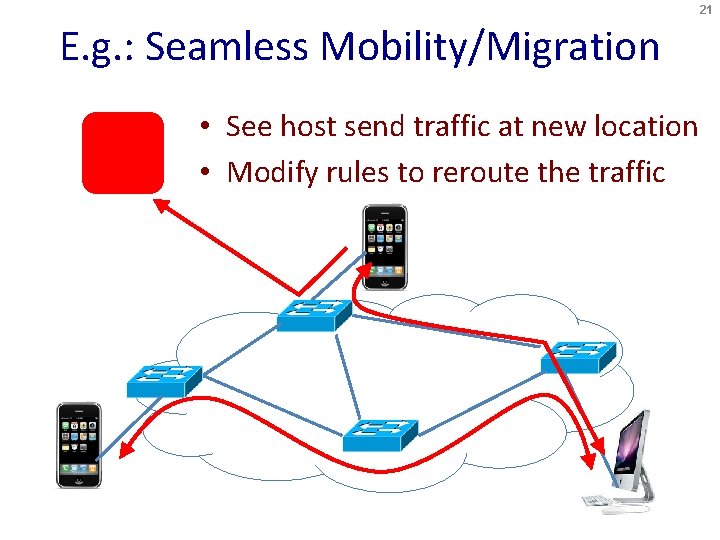 21 E. g. : Seamless Mobility/Migration • See host send traffic at new location