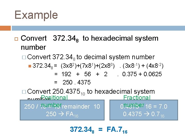 Example Convert 372. 348 to hexadecimal system number � Convert 372. 348 to decimal