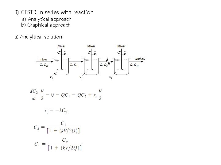 3) CFSTR in series with reaction a) Analytical approach b) Graphical approach a) Analyltical