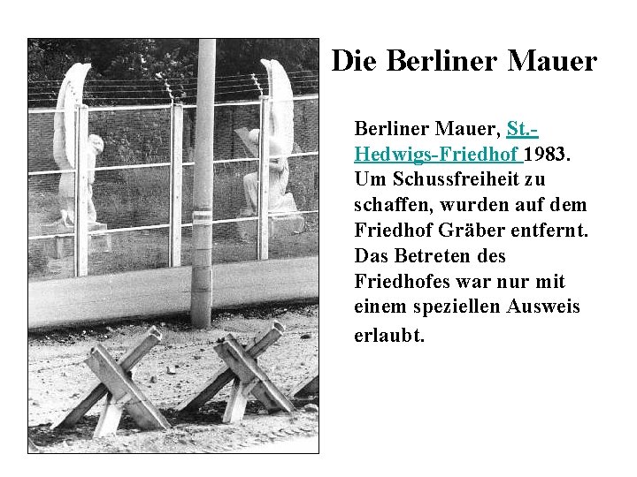  Die Berliner Mauer, St. Hedwigs-Friedhof 1983. Um Schussfreiheit zu schaffen, wurden auf dem