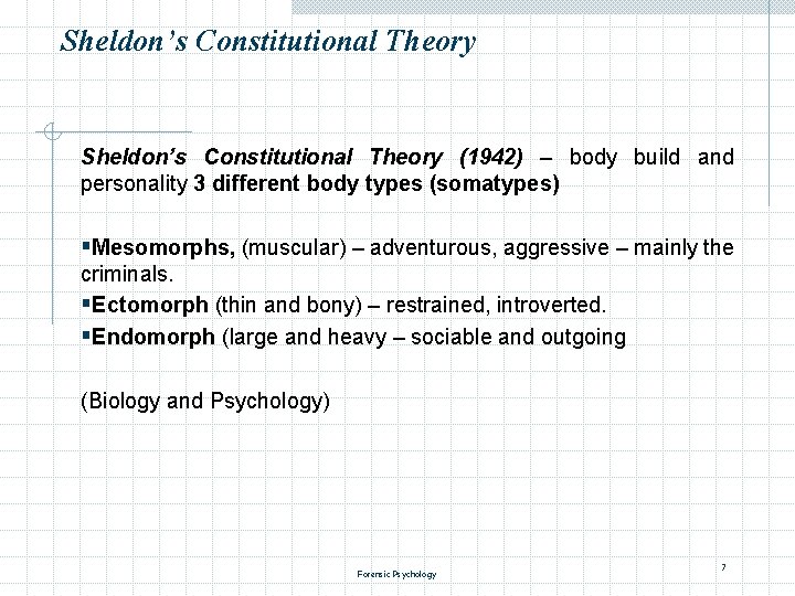 Sheldon’s Constitutional Theory (1942) – body build and personality 3 different body types (somatypes)