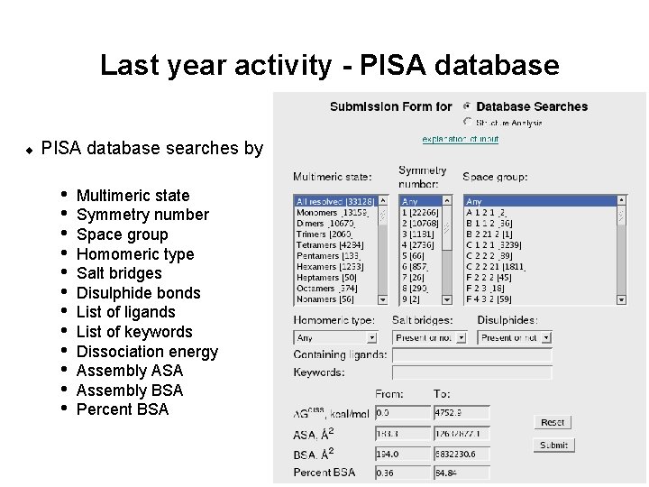 Last year activity - PISA database ¨ PISA database searches by • • •