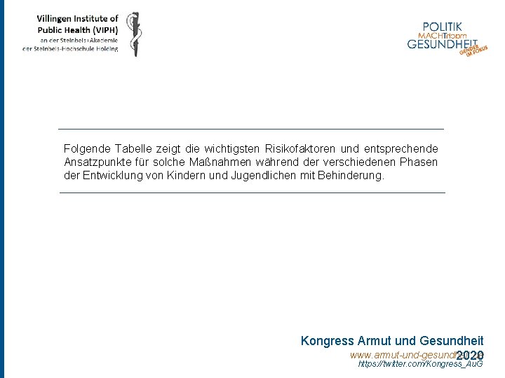 Folgende Tabelle zeigt die wichtigsten Risikofaktoren und entsprechende Ansatzpunkte für solche Maßnahmen während der