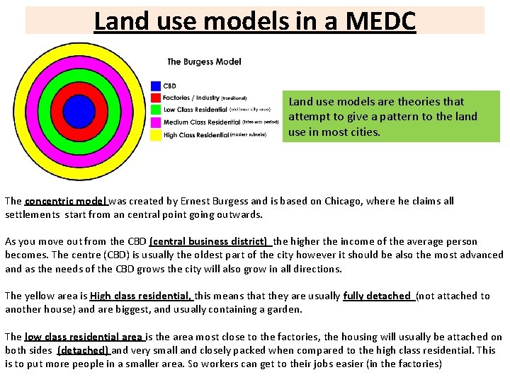 Land use models in a MEDC Land use models are theories that attempt to