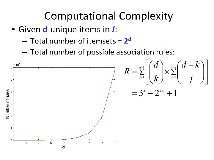 Computational Complexity • Given d unique items in I: – Total number of itemsets