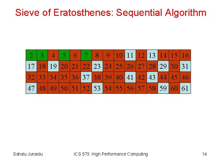 Sieve of Eratosthenes: Sequential Algorithm 2 3 4 5 6 7 8 9 10