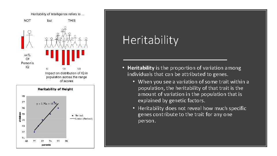 Heritability • Heritability is the proportion of variation among individuals that can be attributed