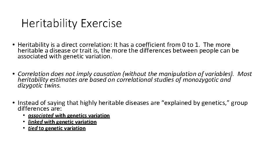 Heritability Exercise • Heritability is a direct correlation: It has a coefficient from 0