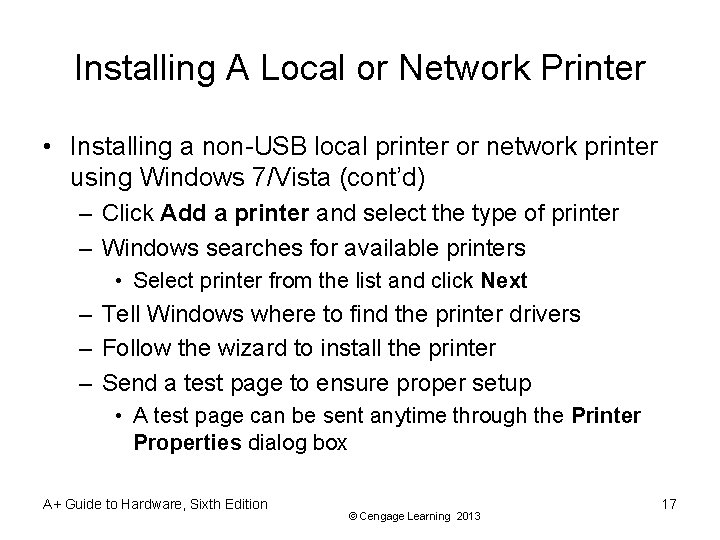 Installing A Local or Network Printer • Installing a non-USB local printer or network