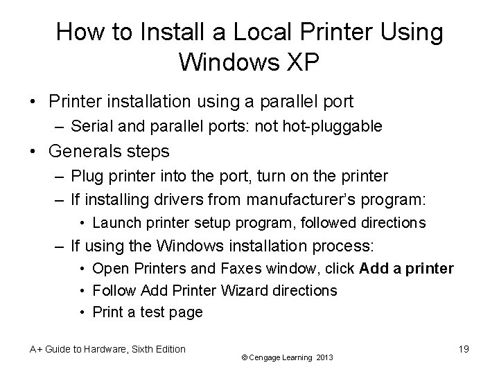 How to Install a Local Printer Using Windows XP • Printer installation using a