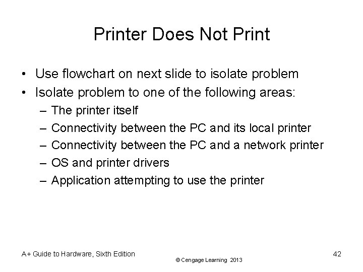 Printer Does Not Print • Use flowchart on next slide to isolate problem •