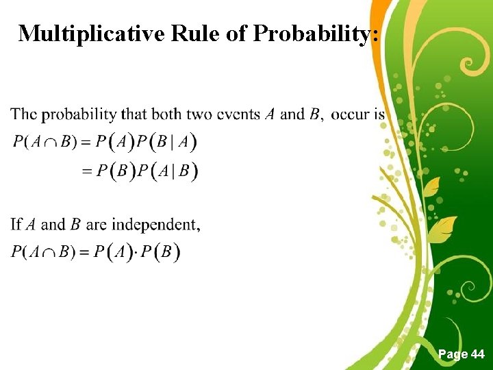 Multiplicative Rule of Probability: Free Powerpoint Templates Page 44 