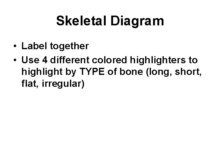 Skeletal Diagram • Label together • Use 4 different colored highlighters to highlight by