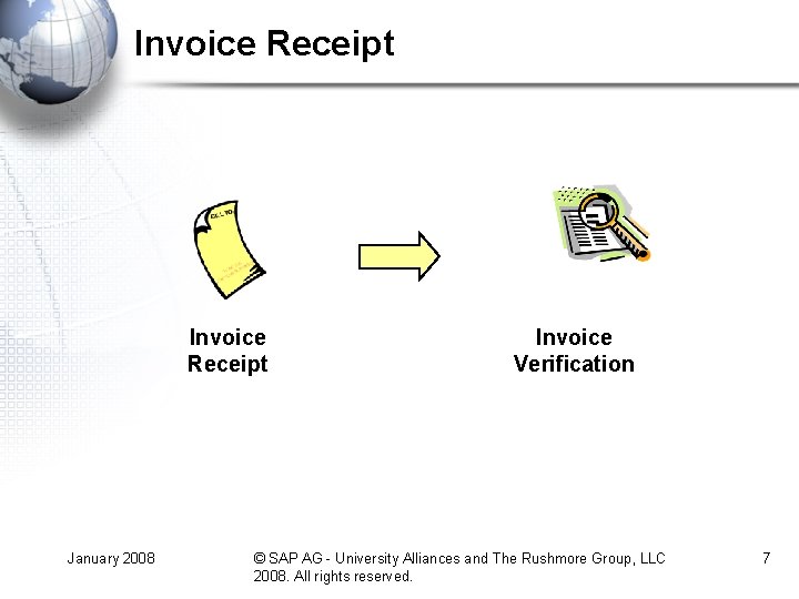 Invoice Receipt January 2008 Invoice Verification © SAP AG - University Alliances and The