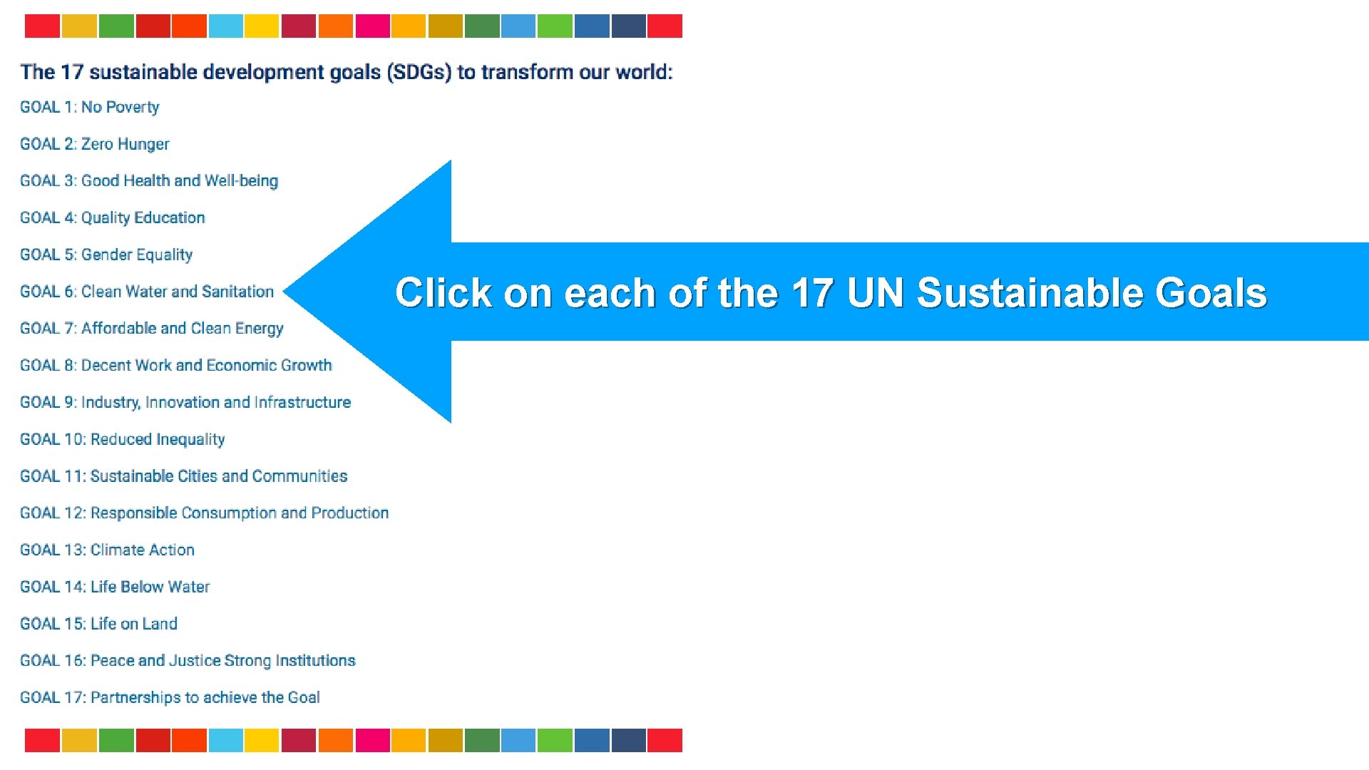 Click on each of the 17 UN Sustainable Goals 
