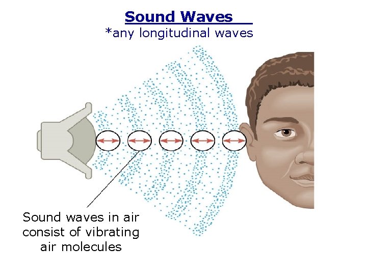 Sound Waves *any longitudinal waves Sound waves in air consist of vibrating air molecules