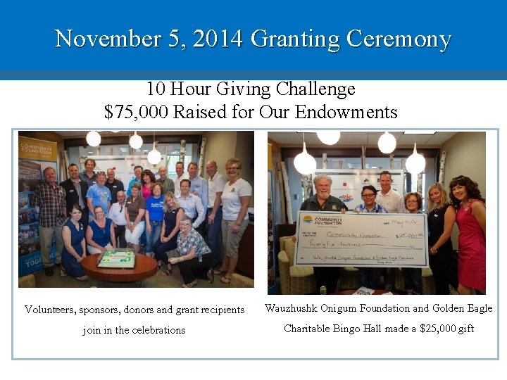 November 5, 2014 Granting Ceremony 10 Hour Giving Challenge $75, 000 Raised for Our